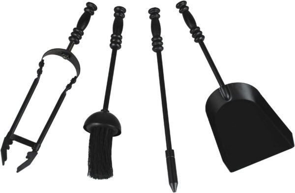 Haft Style 5PC Black Fireplace Companion Set: Broom, Shovel, Tongs & Poker with Stand - 41.5cm Height